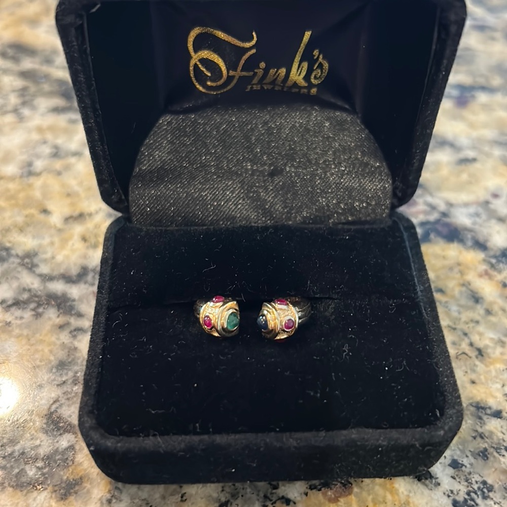 14kt gold wrap ring with rubys, emerald and sapphire
